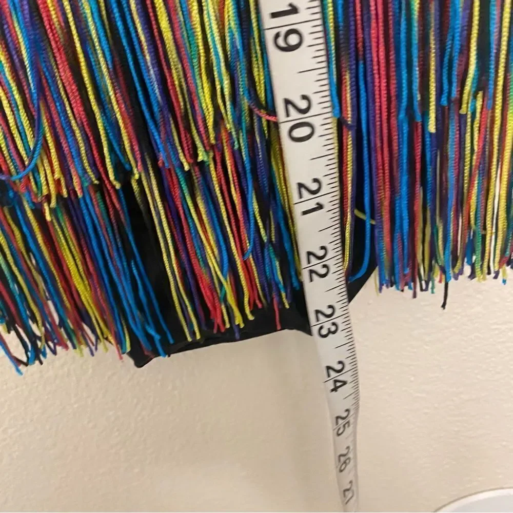 WEISSMAN solo Dance Costume colorful black rainbow fringe Dimples 13573 LC child